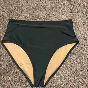 Old Navy High-Waist Bikini Bottoms in Dark Green with Beige Lining